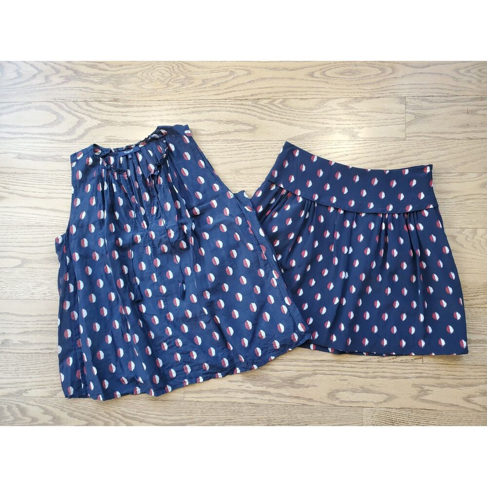 Madewell Womens 0 Lot of 2 Sleeveless Top and Skirt Cotton Silk Blend Ikat Dot